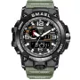 Montre SMAEL Military KXD0600 avec cadran Noir, boîtier de 51 mm de diamètre et bracelet Bracelet en caoutchouc de Vert